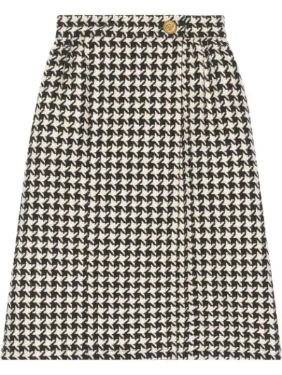 Gucci Houndstooth Wool-blend Tweed Wrap Skirt In Black