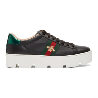 Gucci Ace Embroidered Platform Sneakers In Black