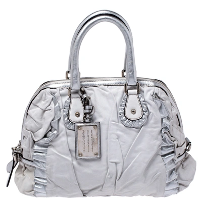 Pre-owned Dolce & Gabbana Silver Leather Miss Rouche Distressed Satchel
