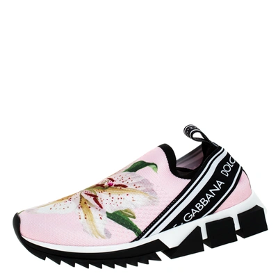 Pre-owned Dolce & Gabbana Pink Floral Stretch Fabric Sorrento Slip-on Sneakers Size 37