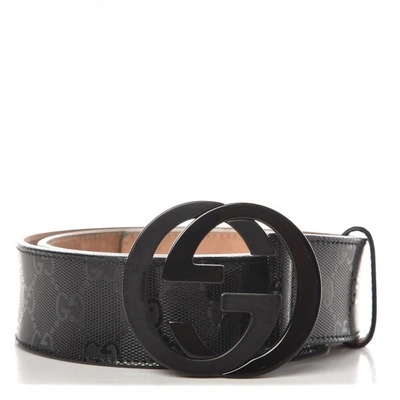 Pre-owned Gucci  Belt Gg Imprime Interlocking G Black Buckle 1.5 W Black