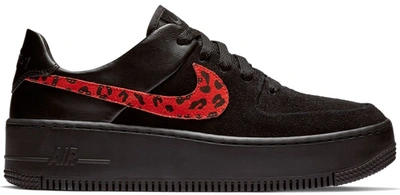 Pre-owned Nike Air Force 1 Sage Low Black Leopard (women's) In Black/habanero Red-racer Blue