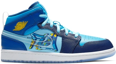 Pre-owned Jordan 1 Mid Fly (ps) In Blue Void/clear-team Royal-blue Lagoon-blue Gaze-off White