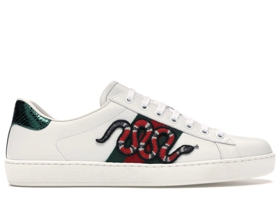 Pre-owned Gucci  Ace Embroidered Snake In White