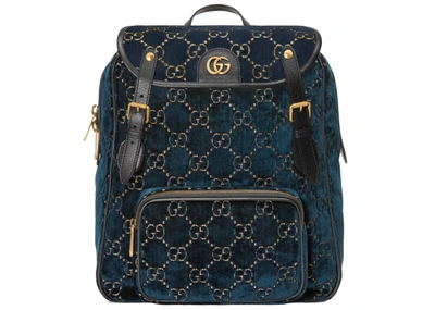 Pre-owned Gucci  Backpack Gg Velvet Small Dark Blue