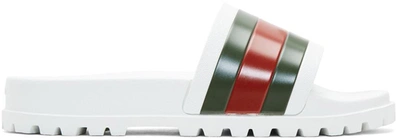 Pre-owned Gucci  Web Slide Sandal White In White/green-red