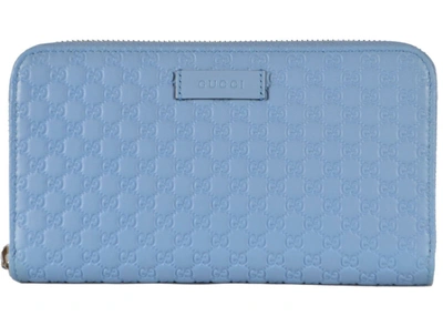 Pre-owned Gucci Zip Around Wallet Microssima Mineral Blue