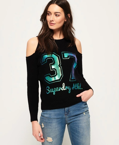 Superdry Beach Club Cold Shoulder Knit Top In Black