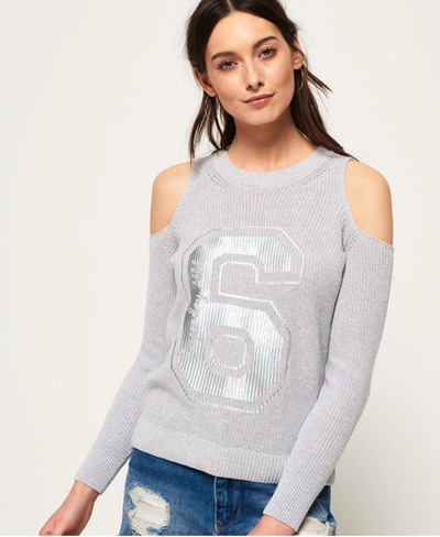 Superdry Beach Club Cold Shoulder Knit Top In Grey
