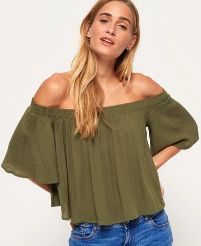 Superdry Alia Off The Shoulder Blouse In Green