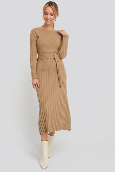 Na-kd Recycled Ribbed Knit Midi Skirt - Beige In Brown