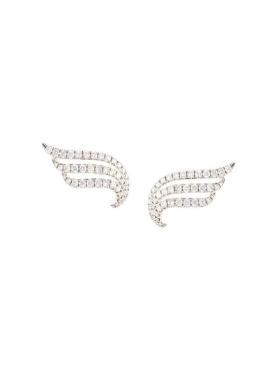 Anita Ko 18kt White Gold Large Diamond Wave Earrings In Silver