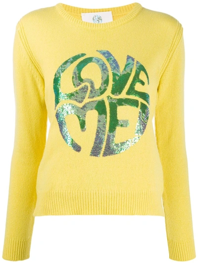 Alberta Ferretti Long Sleeve Sequin-embellished Logo Pullover In Yellow