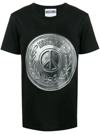 Moschino Medal Logo Cotton T-shirt In Black