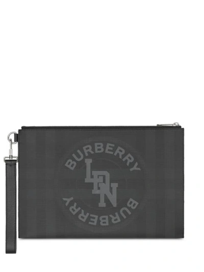 Burberry London Check Ldn Logo Pouch In Black