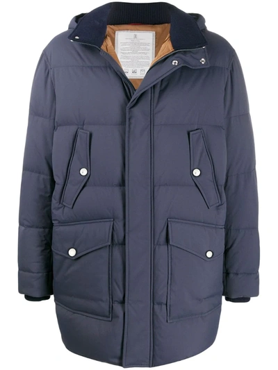Brunello Cucinelli Hooded Padded Coat In Blue