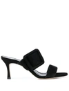 Manolo Blahnik Gable Suede Buckle Slide Sandals In Black