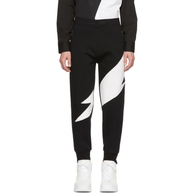 Neil Barrett Black And White Thunderbolt Lounge Pants In 042 Blk Wht