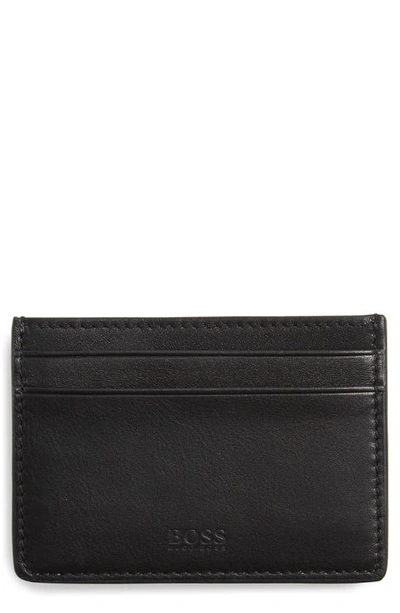 Hugo Boss Majestic Leather Money Clip Card Case In Black
