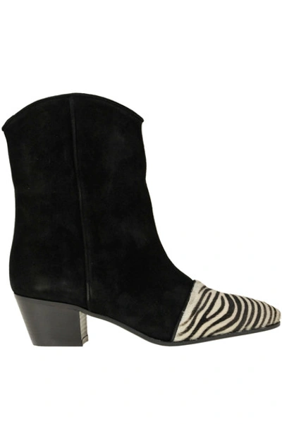 Marc Ellis Suede With Zebra Tip Ankle Boot In Black