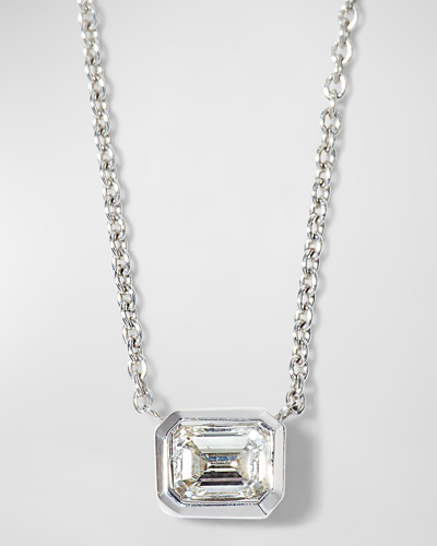 Roberto Coin 18k Emerald-cut Diamond Solitaire Necklace In White/gold