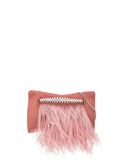 Jimmy Choo Feather Leather Clutch With Crystal Bracelet Handle In Pink