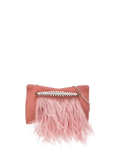 Jimmy Choo Feather Leather Clutch With Crystal Bracelet Handle In Blush