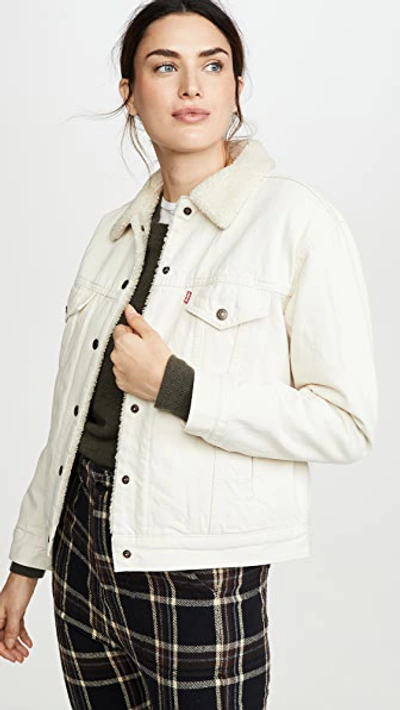 Levi's Ex-boyfriend Faux Shearling Lined Denim Trucker Jacket In White