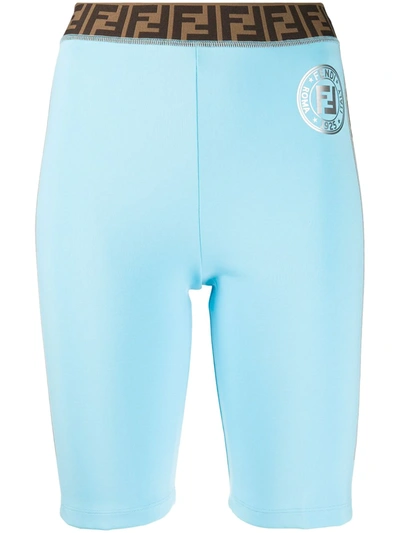 Fendi Ff-jacquard Stretch-jersey Bike Shorts In Light Blue