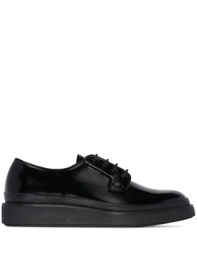 Prada Black Wedge Sole Leather Derby Shoes