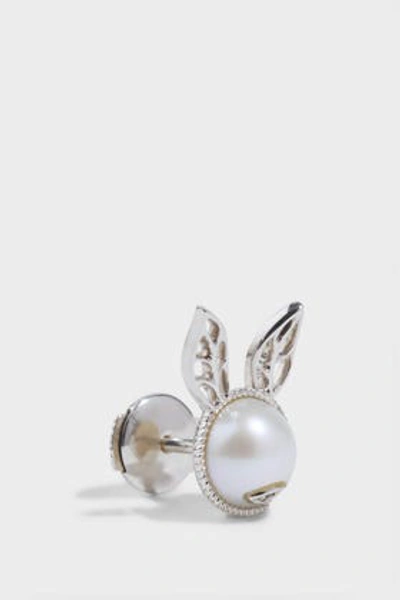 Yvonne Léon Diamond And Pearl 18k White Gold Rabbit Stud Earring In W Gold