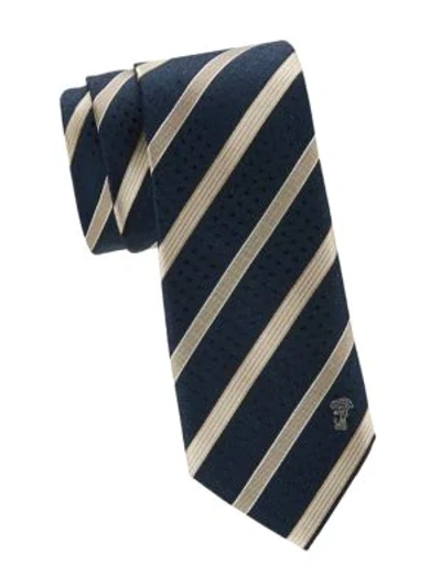 Versace Striped Silk Tie In Navy Beige