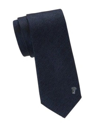 Versace Herringbone Silk Tie In Blue