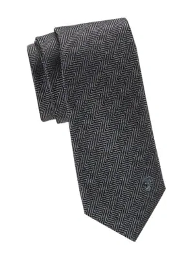 Versace Herringbone Silk Tie In Grey