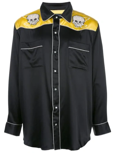 Lost Daze Embroidered Silk-satin Western Shirt In Black
