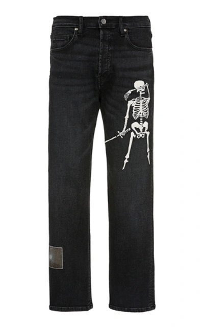 Lost Daze Skull-embroidered Straight-leg Jeans In Black