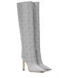 Jimmy Choo Mavis 100 Prince Of Wales Checked Glittered Leather Boots In Silver