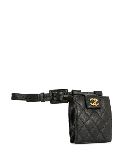 Pre-owned Chanel 1992 Diamond Quilted Belt Bag In Black