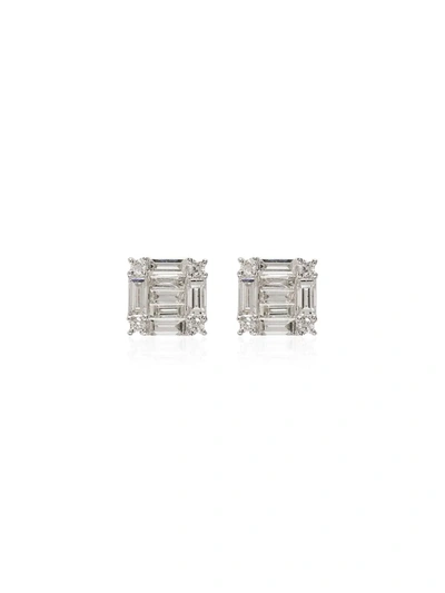 Shay 18k White Gold Mini Square Stacked Diamond Earrings In Silver