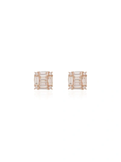 Shay 18k Rose Gold Square Stacked Diamond Earrings