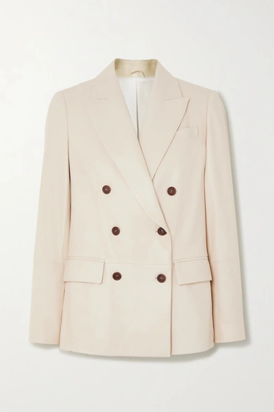 Brunello Cucinelli Double-breasted Leather Blazer In Nude