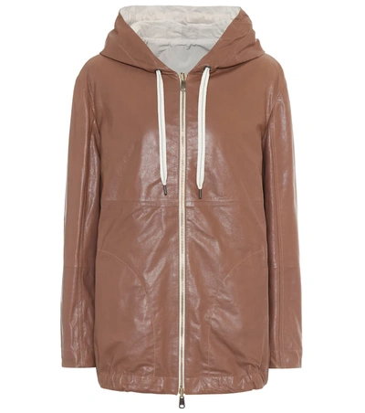 Brunello Cucinelli Reversible Leather And Cotton Jacket In Brown