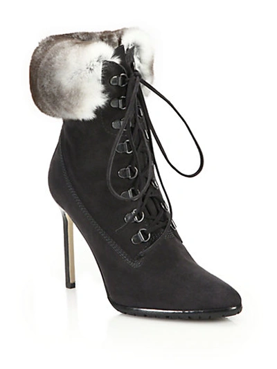 Manolo Blahnik Oklamod Suede & Rabbit Fur Timberland Booties In Grey |  ModeSens