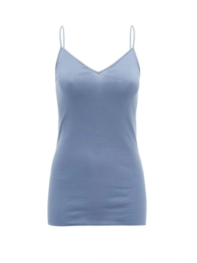 Hanro Women's Cotton Seamless V-neck Camisole In Carribean Blue