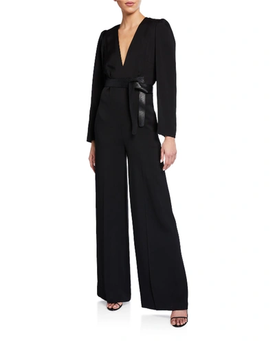 Stella Mccartney Leather-belted Wide-leg Jumpsuit In Black