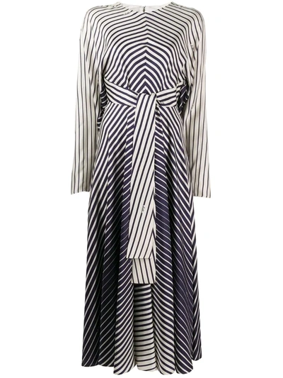 Valentino Engineer-striped Silk Tie-waist Midi Dress In Ivory