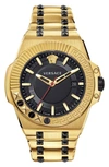 Versace Men's 45mm Studded Yellow Gold Ip Bracelet Watch In Gold/ Black/ Gold
