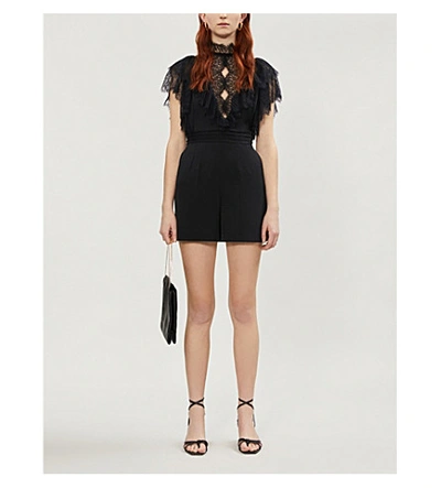 Sandro Lace-embellished Crepe Playsuit In Black