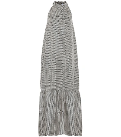 Asceno Ibiza Printed Halter Neck Silk-twill Maxi Dress In Grey