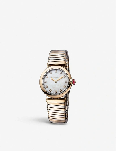 Bvlgari 102952 Lvcea Tubogas 18ct Rose-gold, Mother-of-pearl And Diamond Watch In White